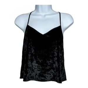 Victoria's Secret Black Crushed Velvet Cami Top S Strappy Y2K‎ Goth Vamp Strappy